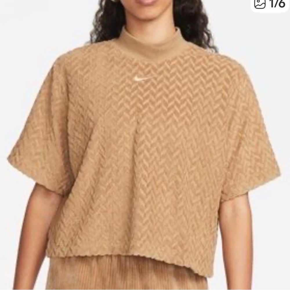 Nike Jacquard Terry Mock Neck Boxy Crop Top (Center Swoosh)